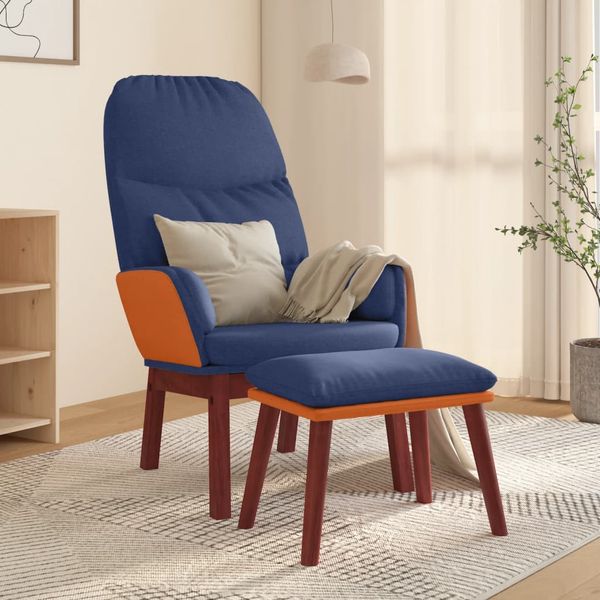 vidaXL Relaxačné kreslo s podnožkou modré látka