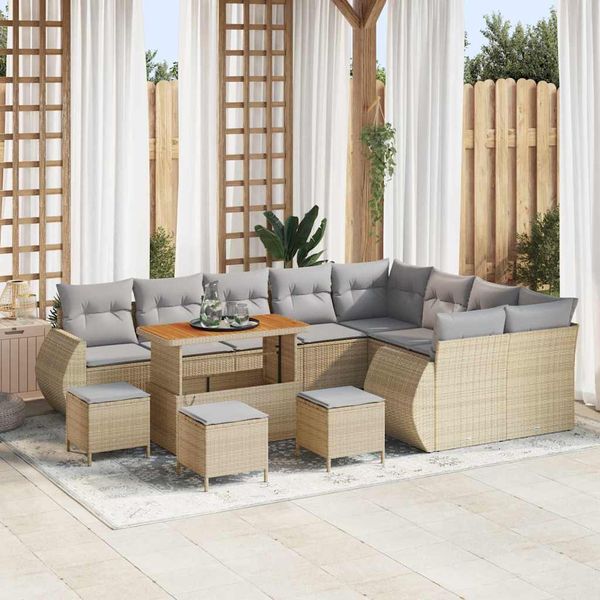 vidaXL Súprava záhradných pohoviek 13 pcs Béžová polyratan