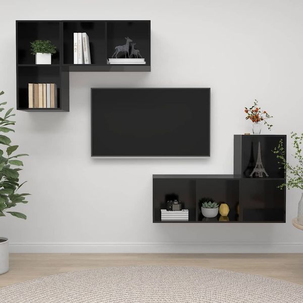 vidaXL Nástenné TV skrinky 4 ks, lesklé čierne, kompozitné drevo