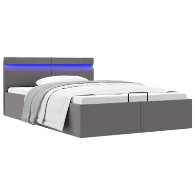 vidaXL Hydraulický posteľný rám+úložný priestor s LED sivý 140x200 cm