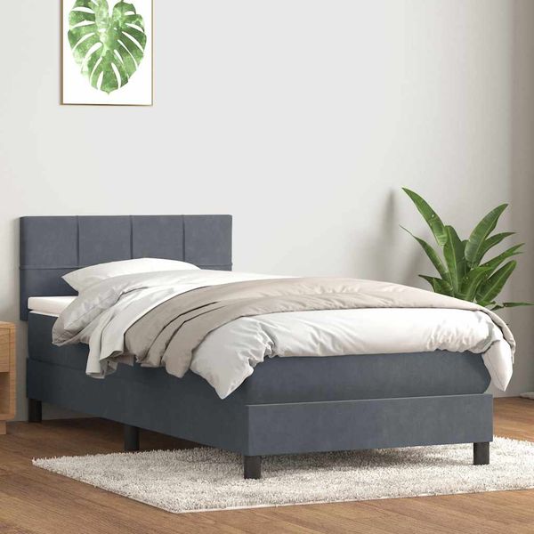 vidaXL Posteľný rám boxspring s matracom tmavosivý 90x220 cm zamat