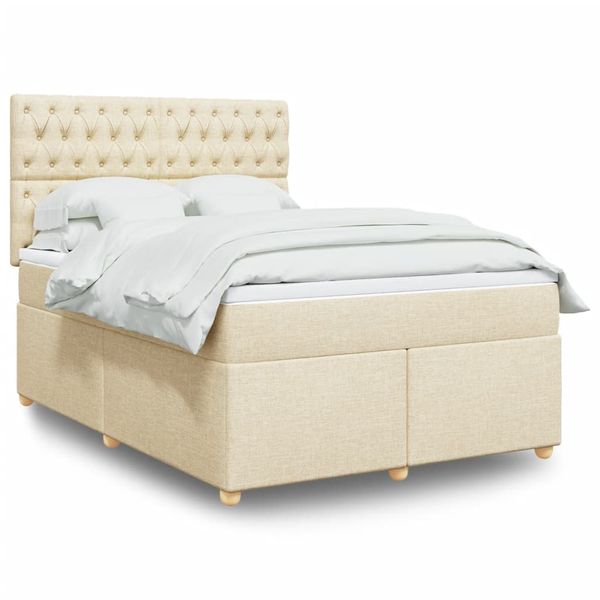 vidaXL Posteľný rám boxspring s matracom krémový 140x200 cm látka