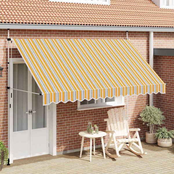 vidaXL Ručne zaťahovacia markíza, 350 cm, žlto-modré pásiky
