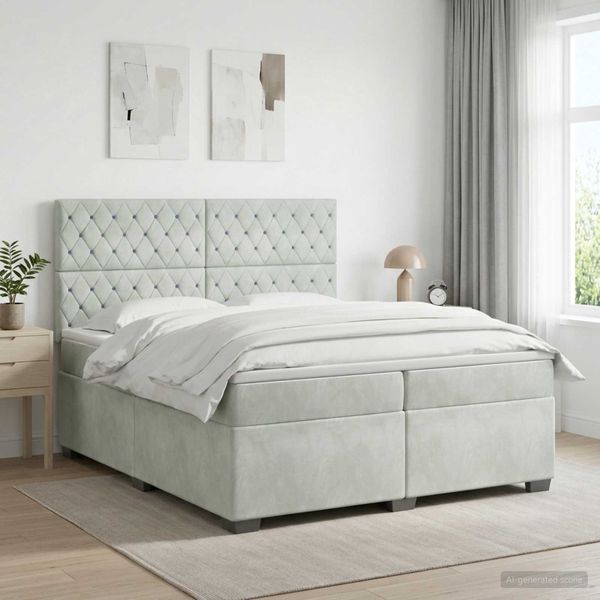 vidaXL Posteľ boxspring s matracom Svetlosivá 200 x 200 cm Zamat