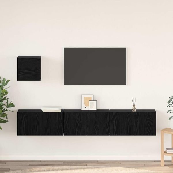 vidaXL Zostava TV skriniek Nástenný 4 pcs Čierny dub Kompozitné drevo