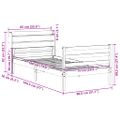 vidaXL Posteľný rám s čelom biely 75x190 cm borovicový masív