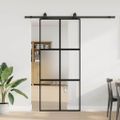 vidaXL Posuvné dvere s kovaním čierne 90x205 cm tvrdené sklo