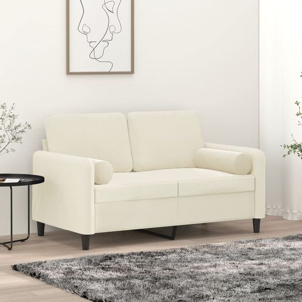vidaXL 2-miestna pohovka s vankúšmi krémová 120 cm zamat
