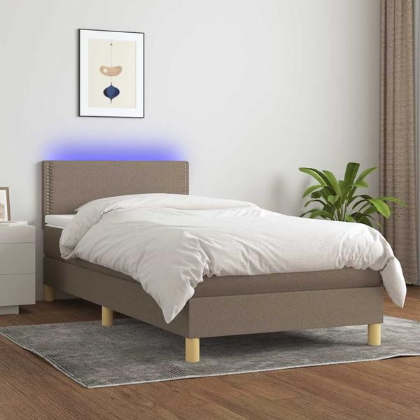 vidaXL Posteľ boxsping s matracom a LED sivohnedá 100x200 cm látka