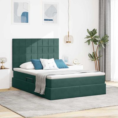 vidaXL Postel s úložným prostorem a matrací Tmavozelená 140 x 200 cm