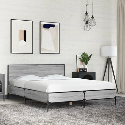 vidaXL Posteľný rám sivý sonoma 120x190 cm kompozitné drevo a kov