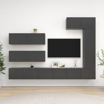 vidaXL 7-dielna súprava TV skriniek sivá drevotrieska