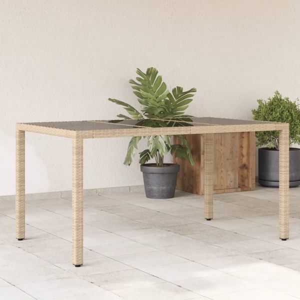 vidaXL Záhradný stôl so sklenenou doskou béžový 150x90x75 cm polyratan