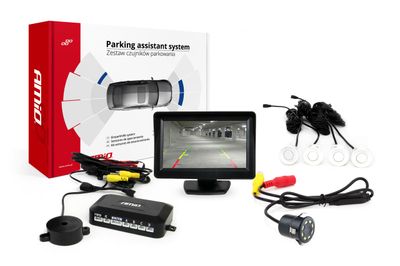 Sada asistentov parkovania 4 senzory biele TFT01 4,3" s kamerou night vision CAM-308 LED 18mm