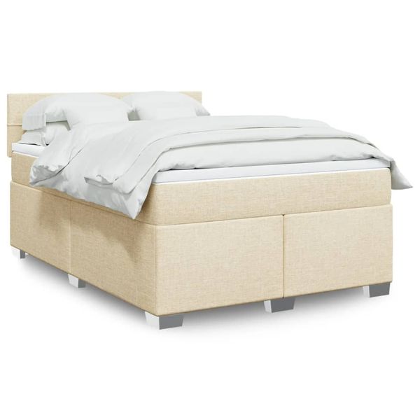 vidaXL Posteľný rám boxspring s matracom krémový 160x200 cm látka