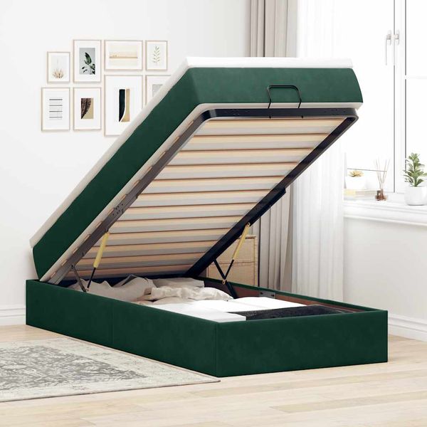 vidaXL Osmanský rám postele s matracom tmavozelená 90x200 cm zamat