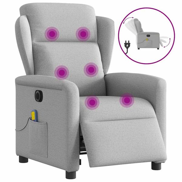 vidaXL Elektrické masážne sklápacie kreslo oblakšedá látkové