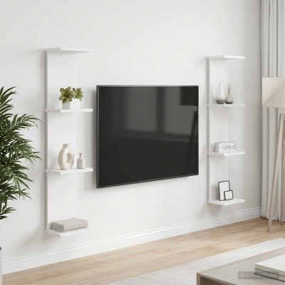 vidaXL Stenná polica 2 ks Biela 22 x 15 x 100 cm Kompozitné drevo