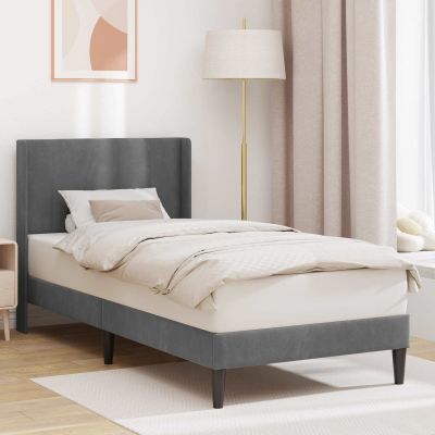 vidaXL Rám postele s čelnou doskou Tmavosivá 90 x 200 cm Zamat