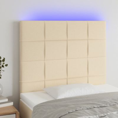 vidaXL Čelo postele s LED krémové 80x5x118/128 cm látka