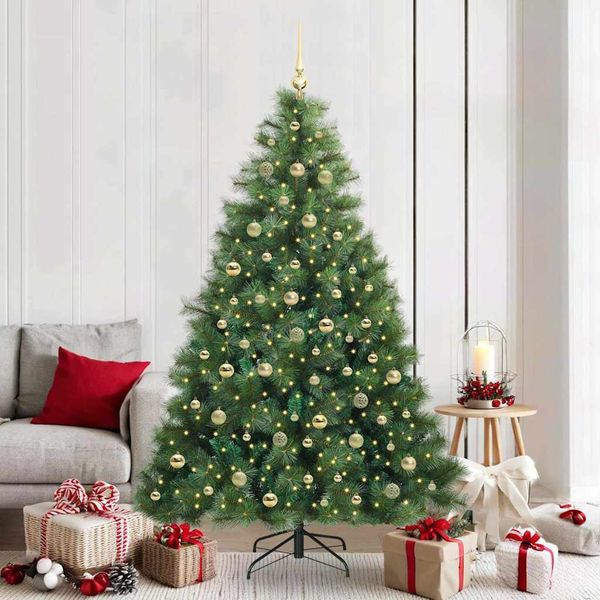 vidaXL Umelý vianočný stromček s 300 LED-i Zelená 210 cm PE a PVC