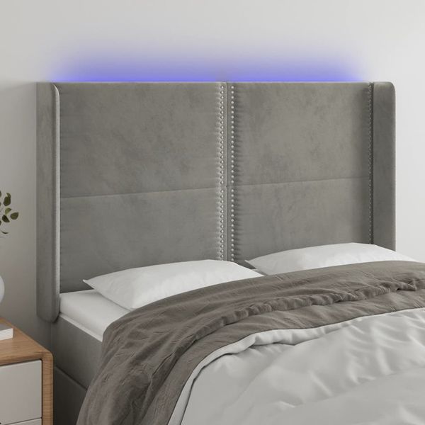 vidaXL Čelo postele s LED bledosivé 147x16x118/128 cm zamat