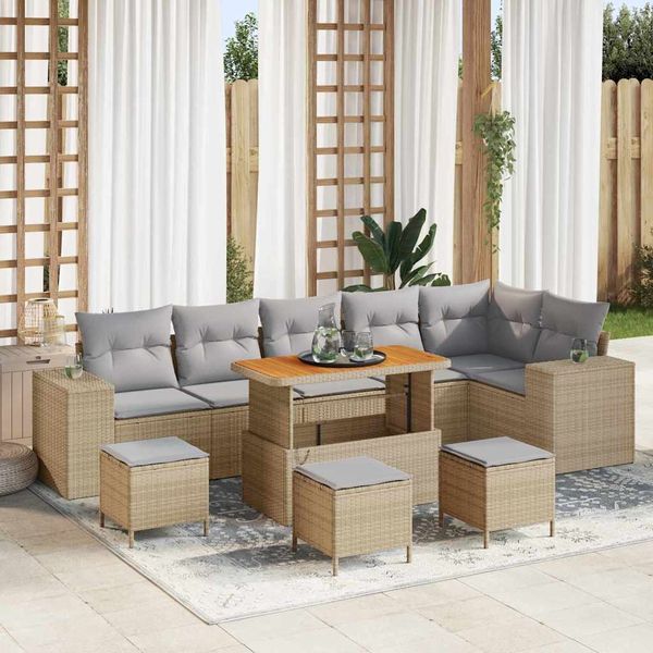 vidaXL Súprava záhradných pohoviek 10 pcs Béžová polyratan