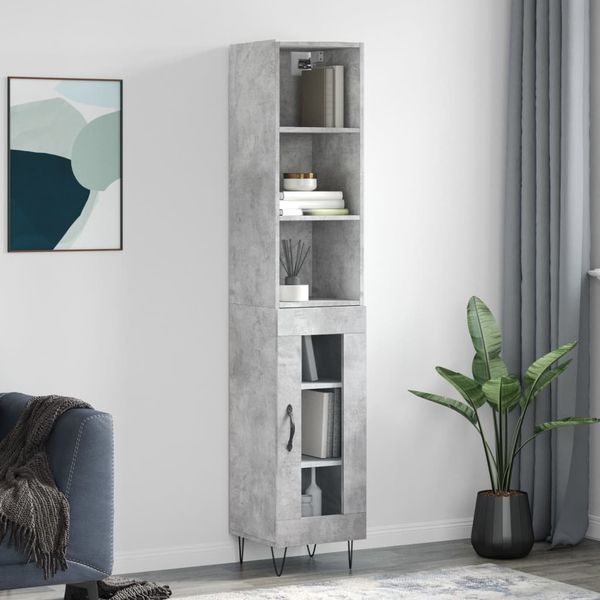 vidaXL Vysoká skrinka betónová sivá 34,5x34x180 cm spracované drevo