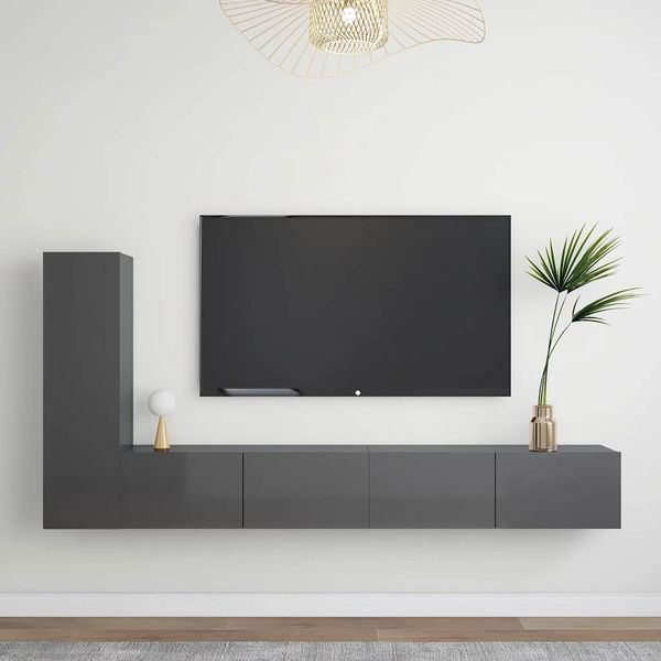 vidaXL 3-dielna súprava TV skriniek lesklá sivá drevotrieska