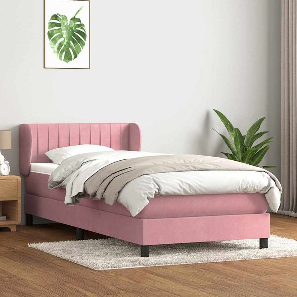 vidaXL Posteľný rám boxsping s matracom ružový 90x220 cm zamat