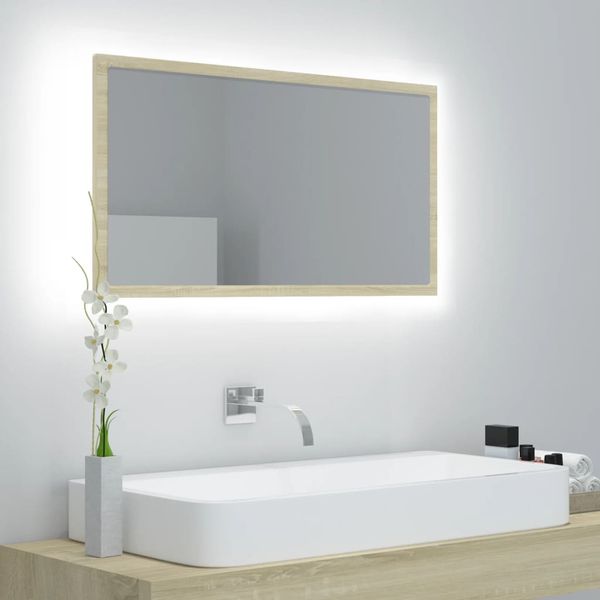 vidaXL LED kúpeľňové zrkadlo dubu sonoma 80x8,5x37 cm, akryl