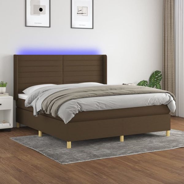 vidaXL Posteľ boxsping s matracom a LED tmavohnedá 160x200 cm látka