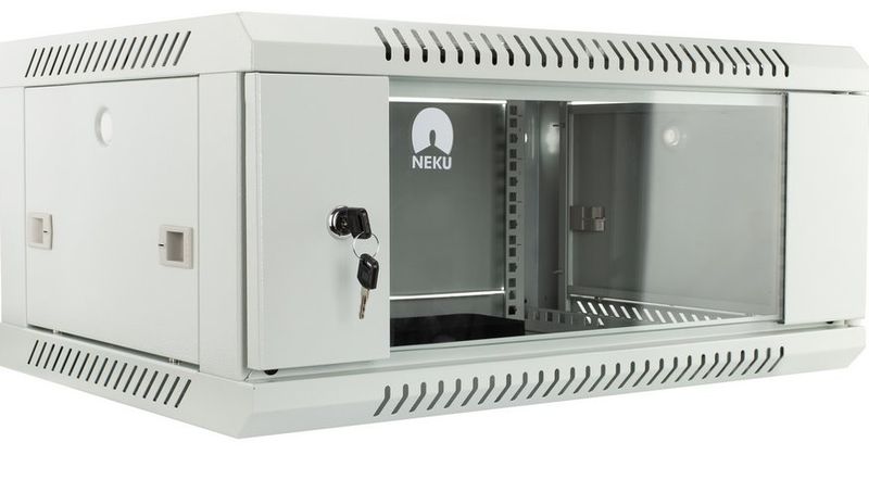 RACK skriňa závesná NEKU TS 19" 4U 450mm, sv. šedá, na samozostavenie RACK skříň závěsná NEKU TS 19" 4U 450mm, sv. šedá, k samosestavení