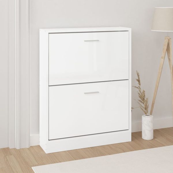 vidaXL Botník Biela, vysoký lesk 59x17x81 cm spracované drevo