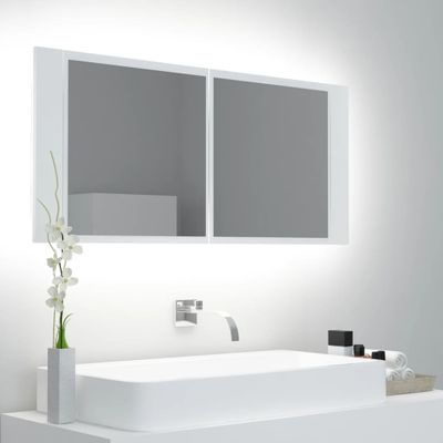 vidaXL Kúpeľňová skrinka s LED a zrkadlom, biela 100x12x45 cm, akryl