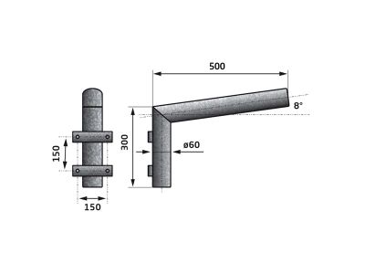 Lomený stenový výložník verejného osvetlenia 500 mm