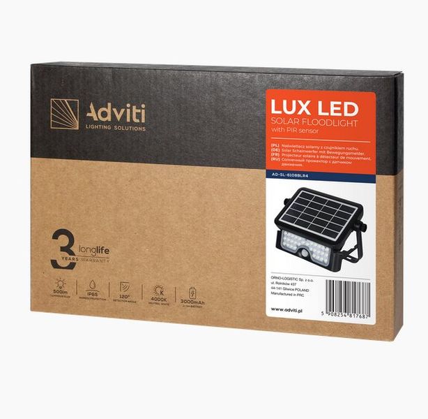 Solárny reflektor ORNO AD-SL-6108BLR4, 500lm, IP65, 4000K, 2x1500mAh, čierna Solárny reflektor ORNO AD-SL-6108BLR4, 500lm, IP65, 4000K, 2x1500mAh, čierna