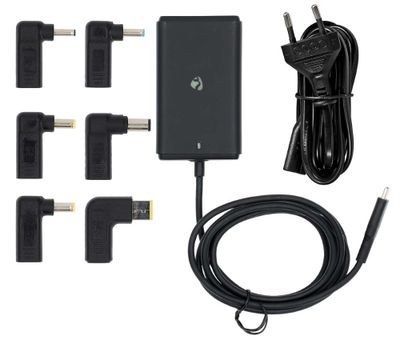 Nedis NBAU65110BK - Adaptér k notebooku| GaN | 65 W | 5 / 9 / 12 / 15 / 20 V DC | 2.4 / 3.0 / 3.25 A  | Euro / Typ-C Napájací adaptér, univerzálny, 5–20V, 2,4–3,25A, 65W, 100–240V AC, USB-C + 6 veľkostí konektora, 2,5m kábel