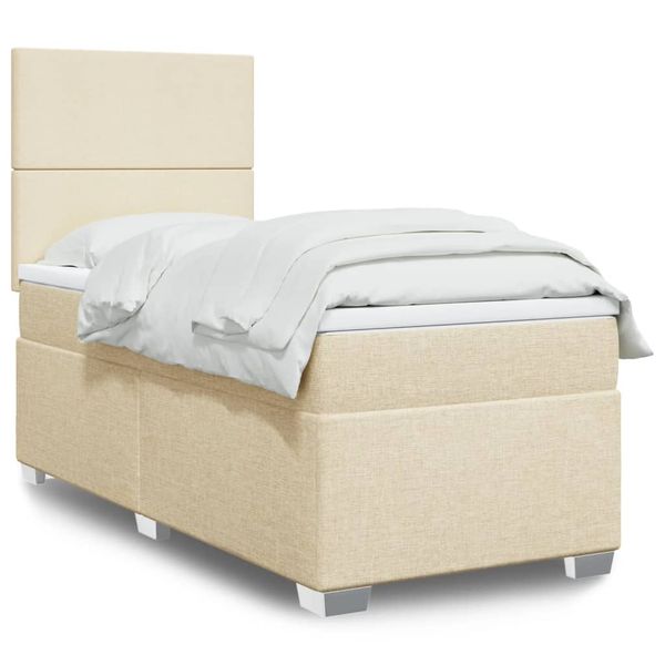 vidaXL Posteľný rám boxspring s matracom krémový 90x190 cm látka