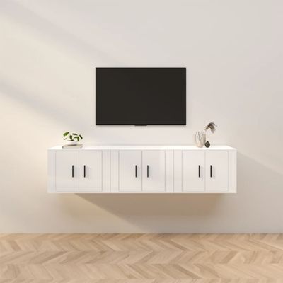 vidaXL Nástenné TV skrinky 3 ks lesklé biele 57x34,5x40 cm