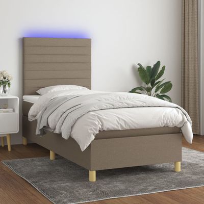 vidaXL Posteľ boxsping s matracom a LED sivohnedá 80x200 cm látka