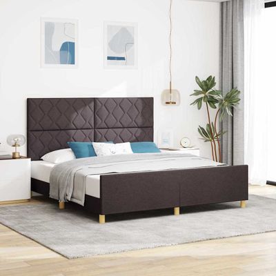 vidaXL Rám postele s čelnou doskou Tmavo hnedá 180 x 200 cm látka