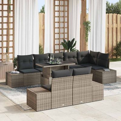 vidaXL Súprava záhradných pohoviek s úložiskom 9 pcs Sivá Poly ratan