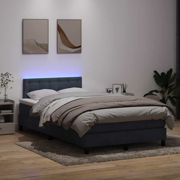vidaXL Posteľný rám boxspring s matracom a LED tmavosivý 120x210 cm zamat