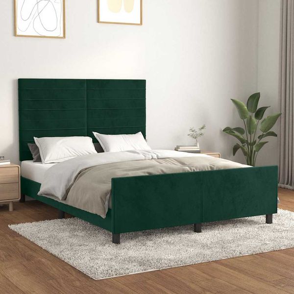 vidaXL Posteľ bez matraca tmavozelený 140x200 cm zamat