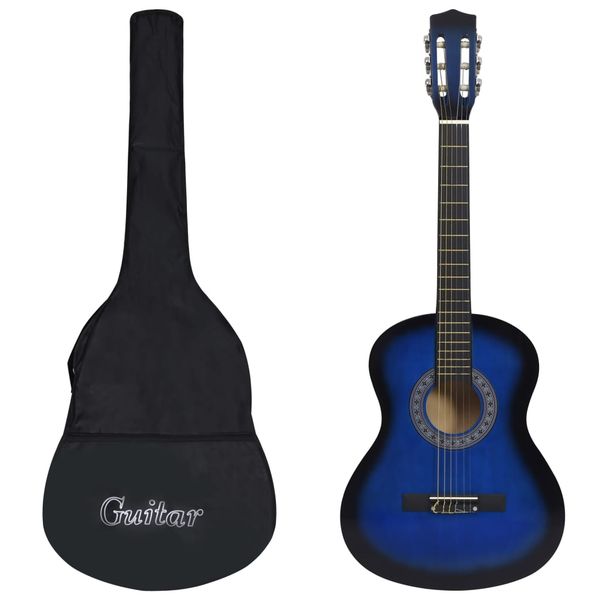 vidaXL Klasická gitara pre začiatočníkov s taškou modrá 3/4 36"
