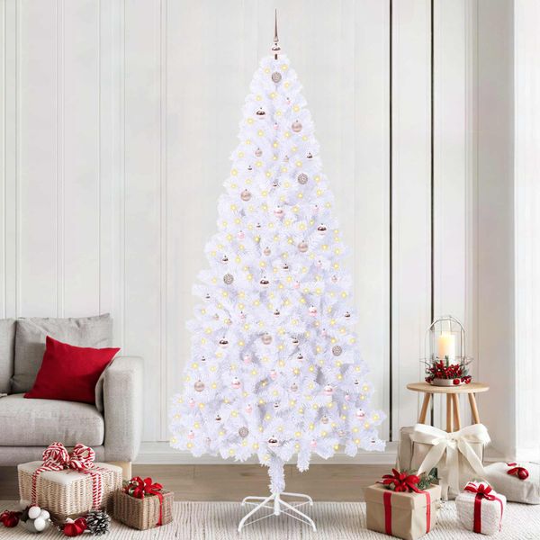 vidaXL Umelý vianočný stromček s 300 LED-i Biela 240 cm PVC a oceľ