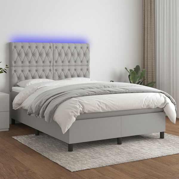 vidaXL Posteľ boxsping s matracom a LED bledosivá 140x190 cm látka