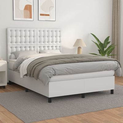 vidaXL Boxspring posteľ s matracom biely 140x190 cm umelá koža