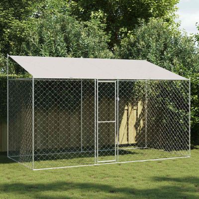 vidaXL Klietka pre psa s strechou Strieborná 400 x 200 x 256 cm